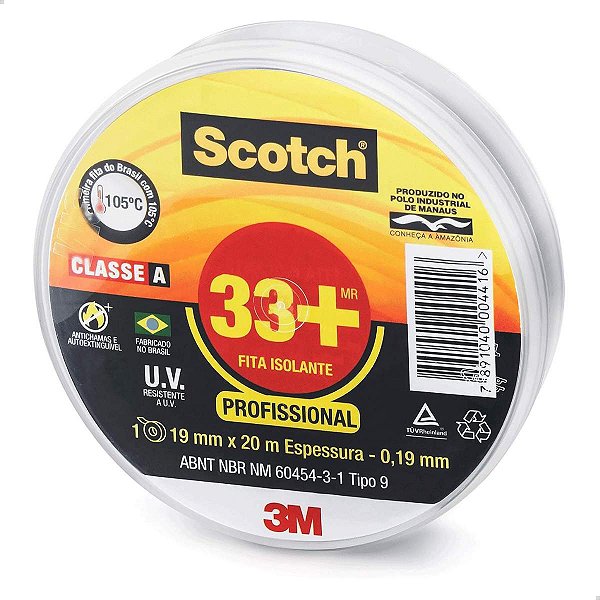 Fita Isolante Scotch 33+ Preta Antichama - 19mm X 20m 3m