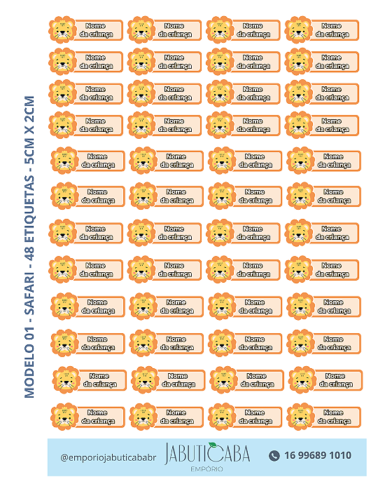Etiqueta termocolante transfer DTF Têxtil para tecidos - Safari