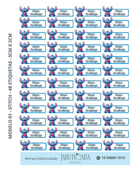 Etiqueta termocolante transfer DTF Têxtil para tecidos - Stitch