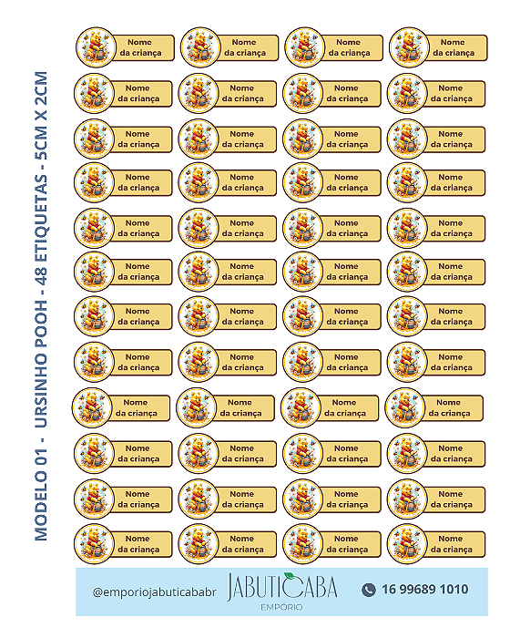 Etiqueta termocolante transfer DTF Têxtil para tecidos - Ursinho Pooh