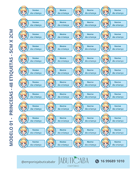 Etiqueta termocolante transfer DTF Têxtil para tecidos - Princesas