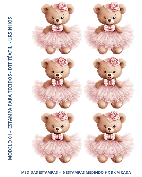 Estampa DTF Têxtil para tecidos - Coleção Ursinhos