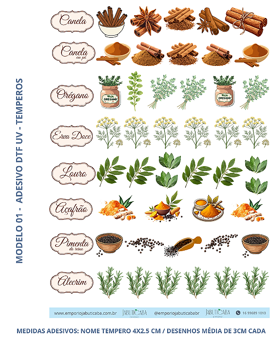 Adesivo DTF UV folha A4 - Temperos Cozinha