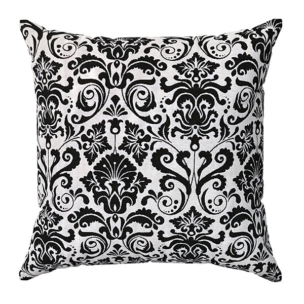 Capa De Almofada Medalhão Branco E Preto Jacquard Linho