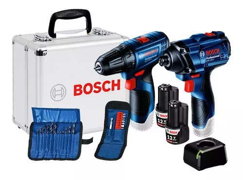 Combo 12V Bosch Chave de Impacto+Parafusadeira, 2 Baterias,Carregador- Kit de Acessórios e Maleta de alumínio