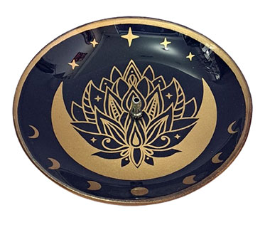 Incensário Redondo Lótus Fases da Lua em Vidro (13cm)