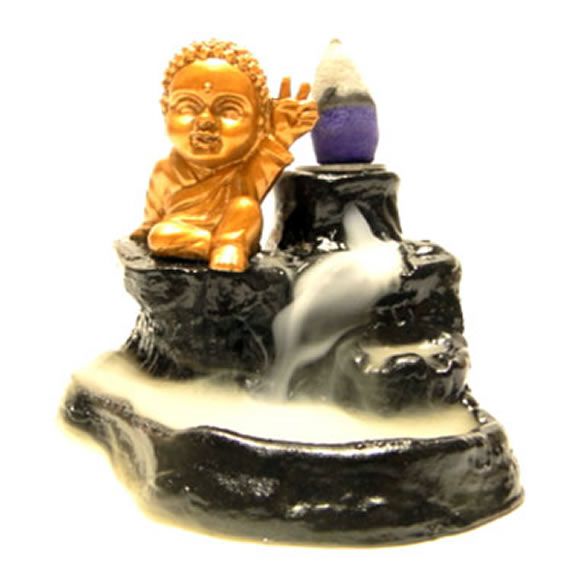 Porta Incensos Cascata de Fumaça com Buda Baby Paz e Amor