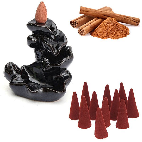 Cascata de Fumaça Flor de Lótus + 10 Incensos Cone (Canela)
