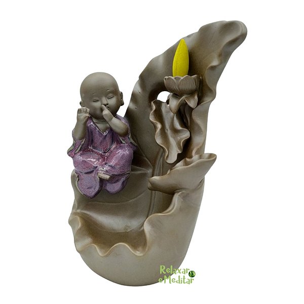 Cascata de Fumaça Folha com Monge do Silêncio (23cm)