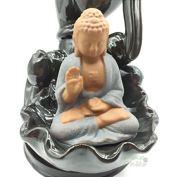 Incensário Cascata de Fumaça Mãos de Buda com Mudra e Flor de Lótus