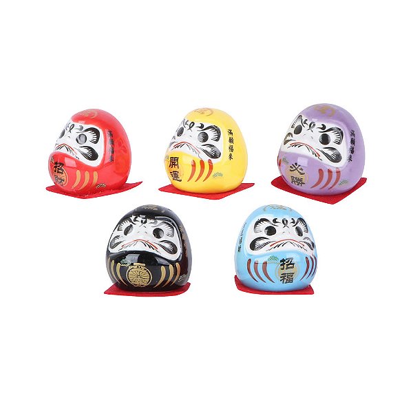 Kit com 5 Daruma Colorido em Porcelana (5cm)