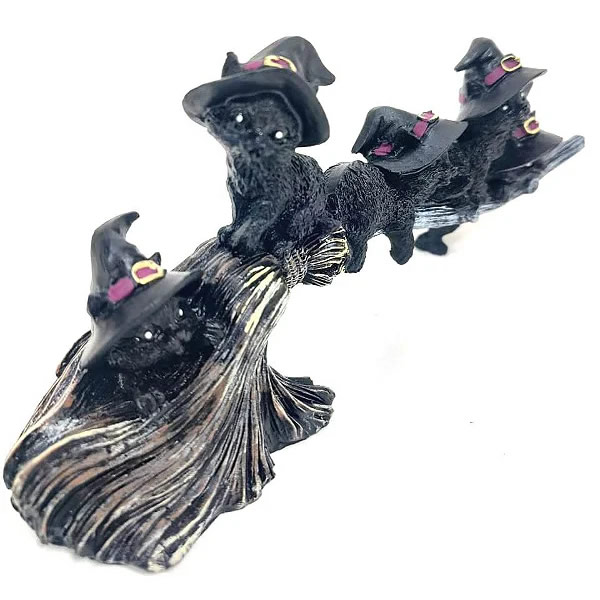 Estátua Gatinhos na Vassoura de Bruxa (23cm)