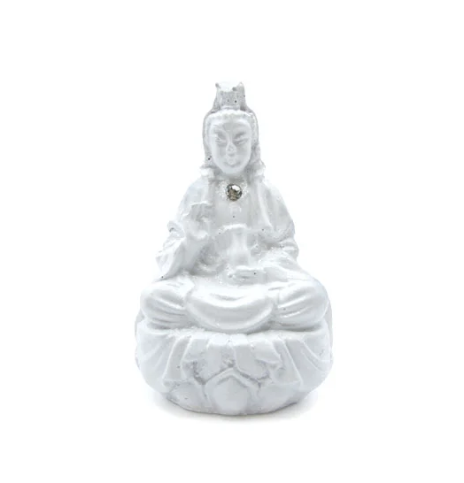 Mini Estátua Kuan Yin com Flor de Lótus (5cm)