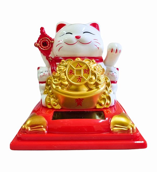 Estátua Manekineko Gato da Sorte com Movimento Energia Solar (8cm)