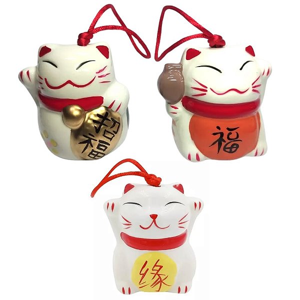 Sino Manekineko em Cerâmica com Pingente (Gato da Sorte)