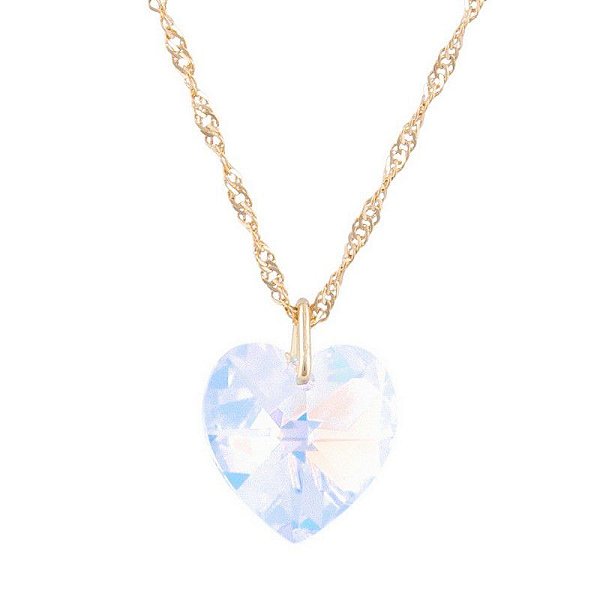Gargantilha Coração Aurora Boreal AB com Cristal Swarovski (10mm)