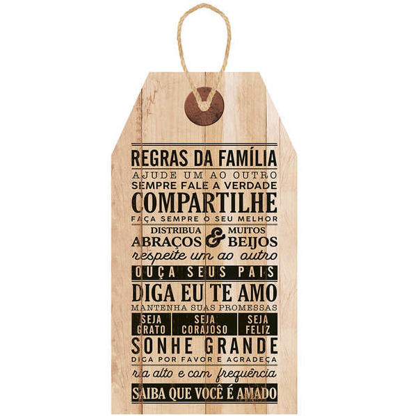 Placa Decorativa Tag Regras da Família (19x35cm)