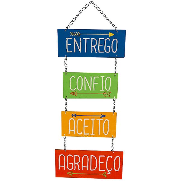 Placa Decorativa Entrego Confio Aceito Agradeço (24x8cm)