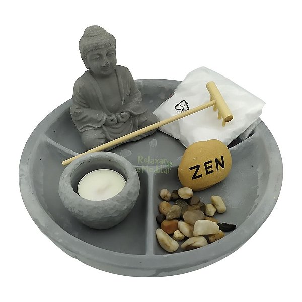 Jardim Zen Redondo em Cimento com Buda e Porta Velas