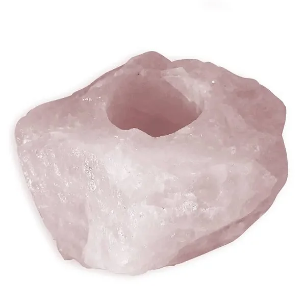 Porta Vela de Pedra Natural Quartzo Rosa