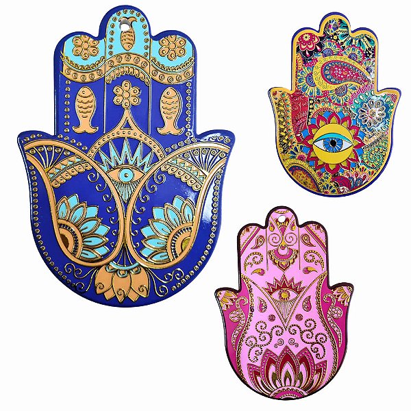 Quadro Hamsa em Cerâmica com Linhas Douradas (14cm)