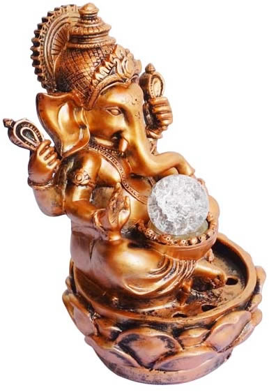 Fonte de Água Ganesha com Esfera e LED (29cm)