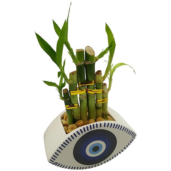 Cachepot Olho Grego com 6 Hastes de Bambu da Sorte