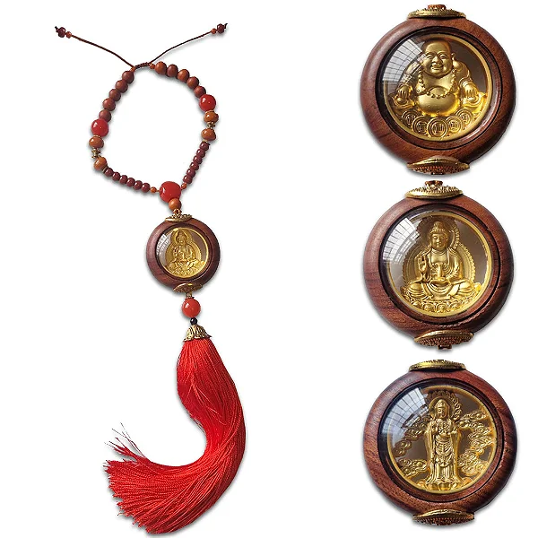 Móbile Budista com Imagem Dourada com Tassel (40cm)