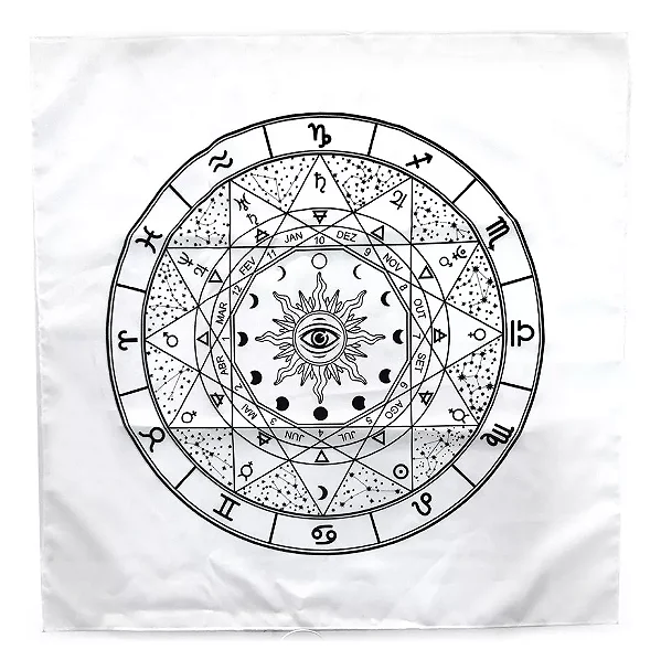 Toalha para Tarô com Saquinho (Roda Astrológica Branca)