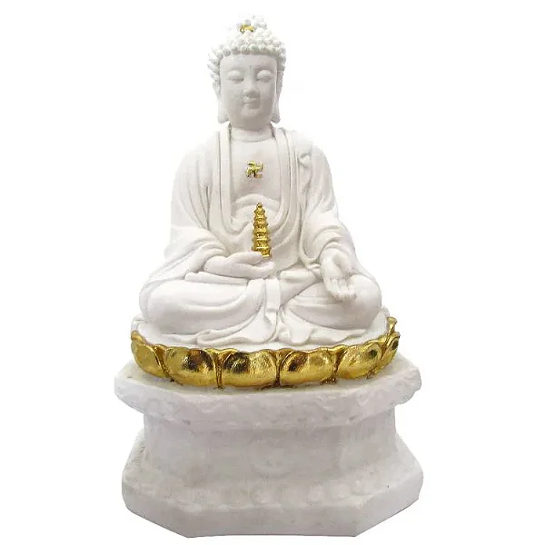 Estátua Buda Pérolado com Flor de Lótus (28cm)