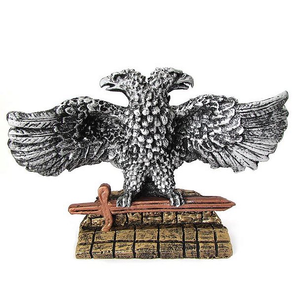 Estátua Águia de Duas Cabeças Bicéfala Maçônica Prateada (15cm)