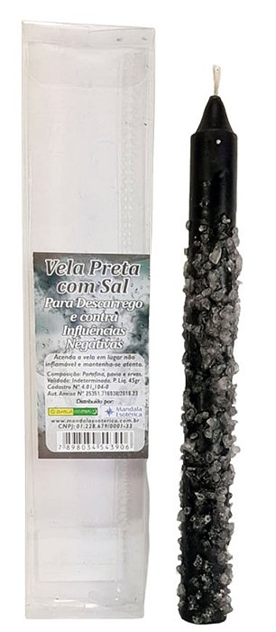 Vela Preta Palito com Sal Grosso (Meditação)
