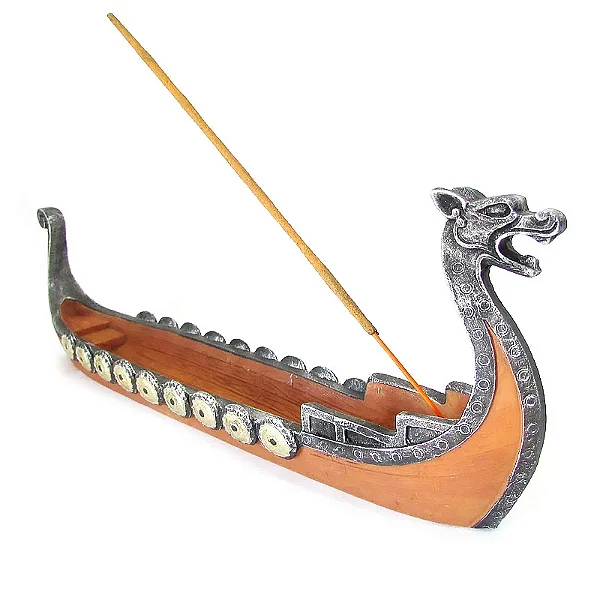 Incensário Barco Viking Dragão Nórdico (25cm)