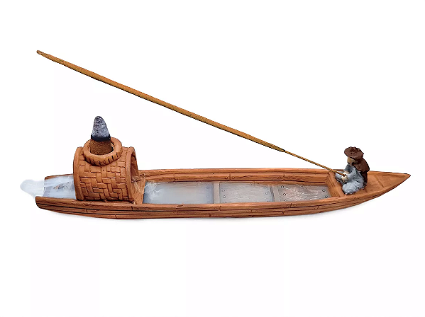 Incensário Cascata e Vareta Barco com Pescador (26cm)
