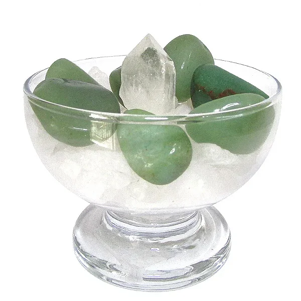 Taça da Saúde com Quartzo Verde, Ponta de Cristal e Sal Grosso (7cm)