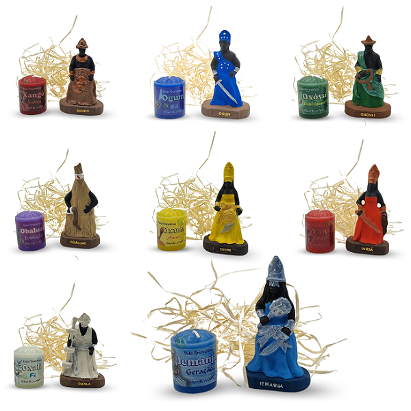 Kit com Estátua Orixás Umbanda + Vela com Pingente