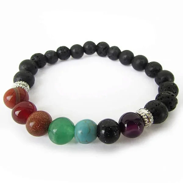 Pulseira dos 7 Chakras com Pedra Vulcânica (8mm)