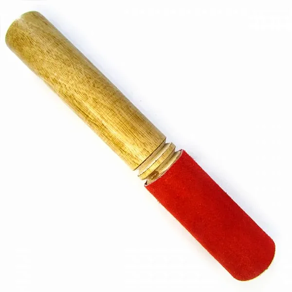 Bastão de Madeira Grande para Sinos e Tigelas Tibetanas com Couro (18cm)