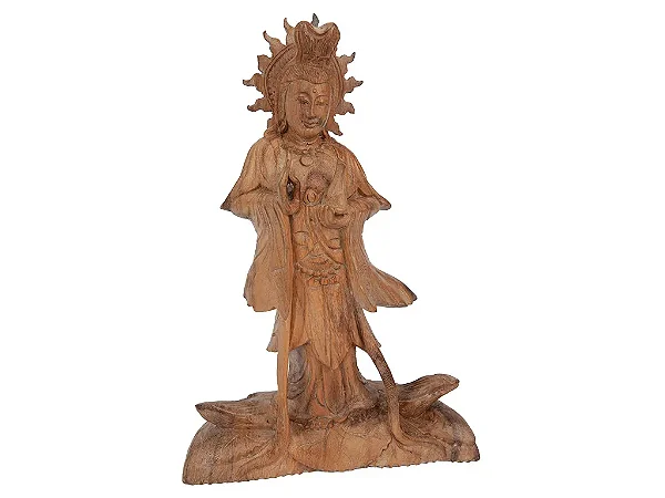 Estátua Kuan Yin em Madeira (30cm)