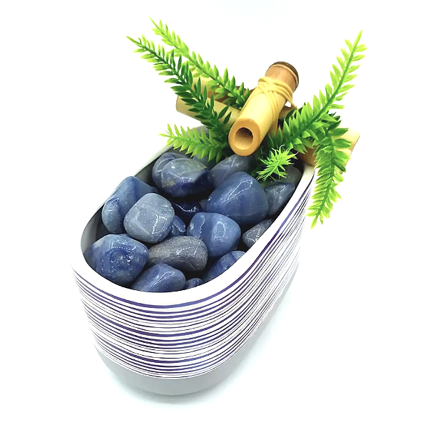 Fonte de Água Retangular em Cerâmica com Quartzo Azul (17cm)