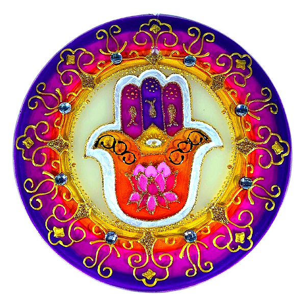 Mandala em Vidro Hamsa Mão de Fátima (10cm)