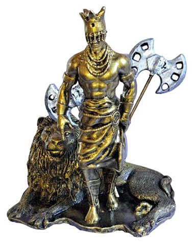 Estátua Xangô com Machado e Leão (25cm)