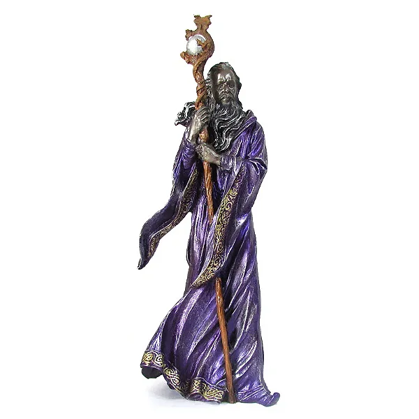 Estátua Mago Merlin com Cajado (28cm)