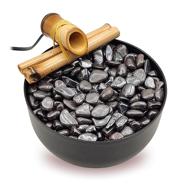 Fonte de Água Redonda com Pedra Hematita (13cm)