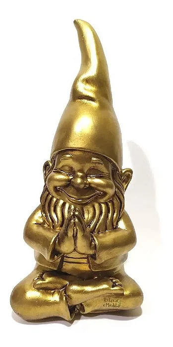 Duende de Jardim Meditando Dourado (18cm)