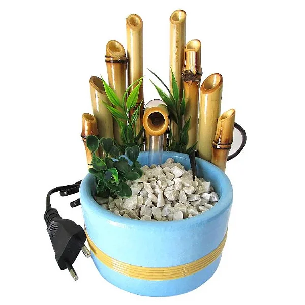 Fonte de Água Redonda em Cerâmica (11cm) Azul