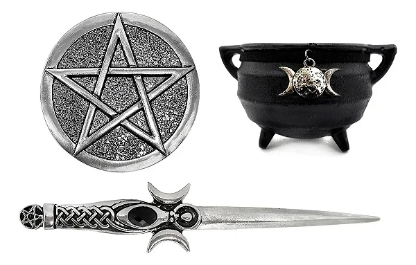 Kit da Bruxa com Caldeirão, Punhal Triskle e Pentáculo