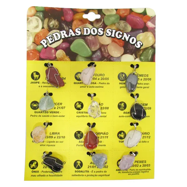 Colar dos Signos com Pingente de Pedra e Cordão