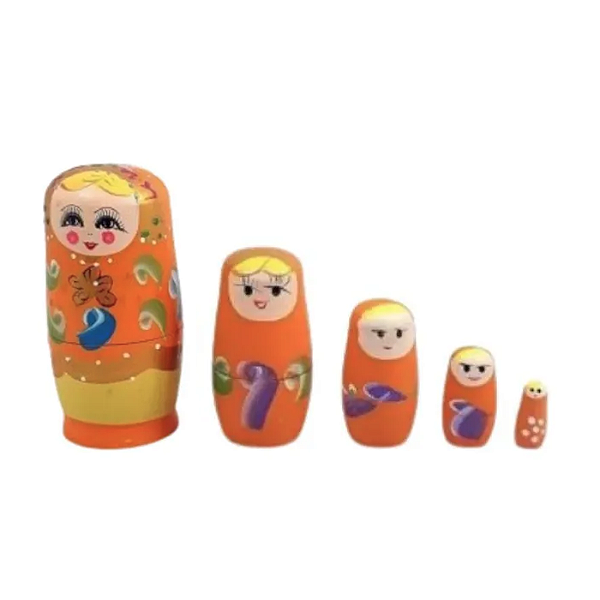 Kit Matrioska Russa com 5 Bonecas (Laranja)