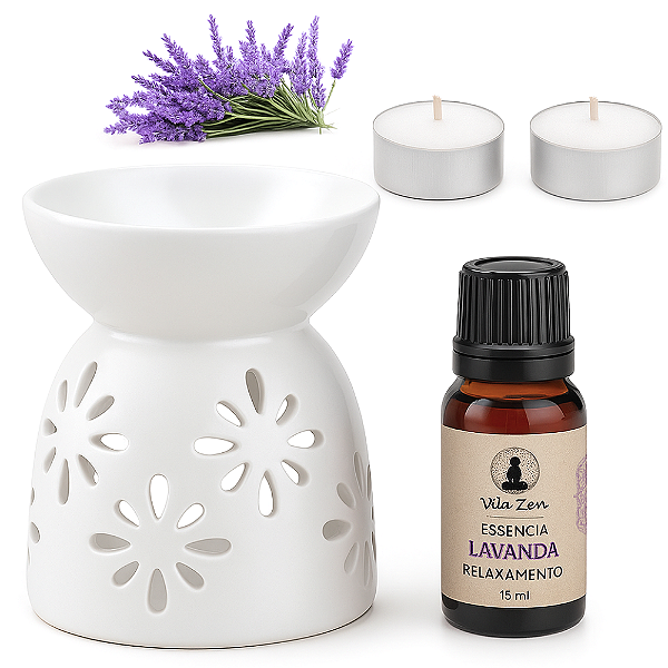 Kit Aromatizador em Cerâmica + Vela Rechaud + Essência (15ml)